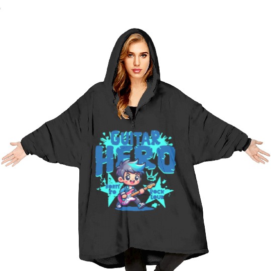 Guitar Hero Kid – Cute Rock Star Cartoon Blanket Hoodies | Bor