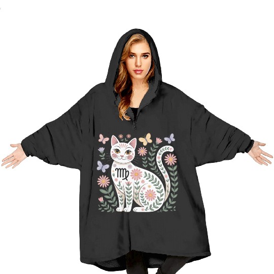 Virgo Zodiac Cat with Daisies Blanket Hoodies