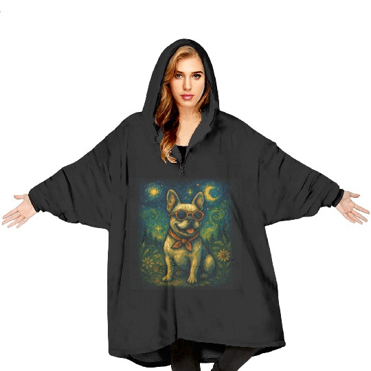 Starry Night Dog Funny Art Style Retro Glasses Pet Blanket Hoodies