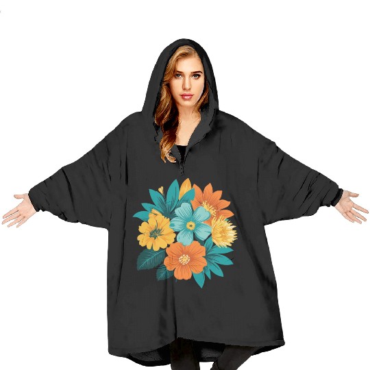 Vibrant Floral Bouquet Illustration Blanket Hoodies
