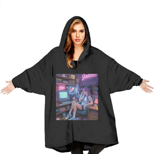 Y2K Gamer Girl Vibes – Retro Tech & Neon Room Aest Blanket Hoodies