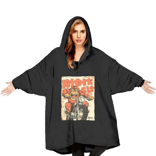 Monkey Mayhem – Vintage Ape on a Motorcycle Blanket Hoodies