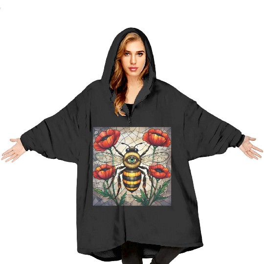 Bumble bee stained glass vibrant poppy flower eye Blanket Hoodies