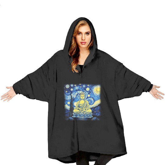 Starry Night Buddha Zen Art Inspired by Van Gogh Blanket Hoodies