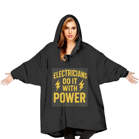 Electricians Do It With Power  Yellow Black Blanket Hoodies