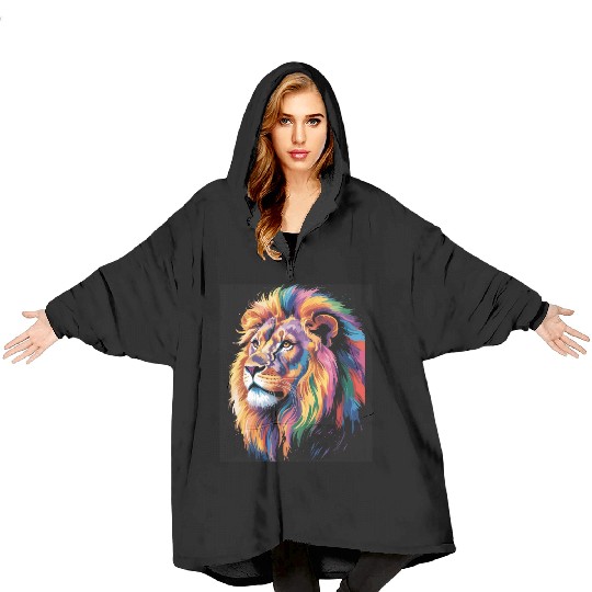 Pride and Power – Majestic Rainbow Lion Head Blanket Hoodies