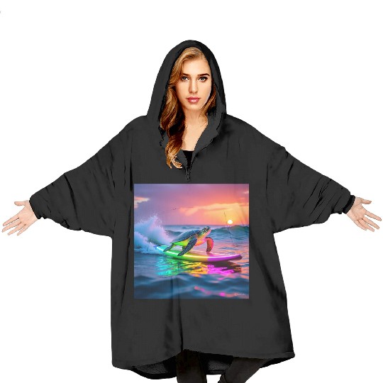 sea turtle design neon turtle Blanket Hoodies