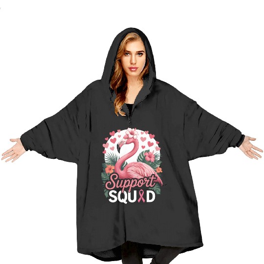 Pink Flamingo Support Squad Design Blanket Hoodies