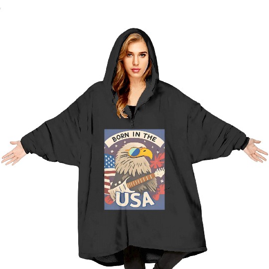 Born in the USA Bald Eagle Rock Guitar Blanket Hoodies