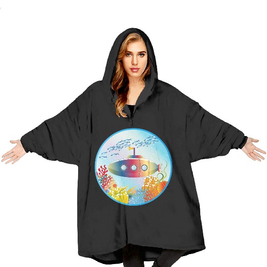 Colorful Submarine in a Tropical Coral Reef Blanket Hoodies