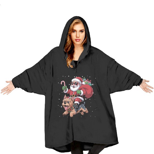 Santa Claus Yorkie Dog Christmas In July Blanket Hoodies