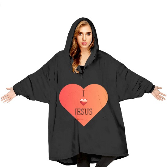 I Love Jesus Heart Design Blanket Hoodies