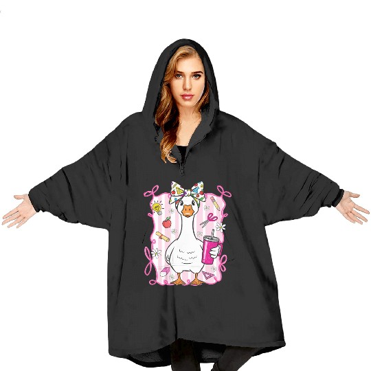 Cute Goose With Coquette Back To School Blanket Hoodies