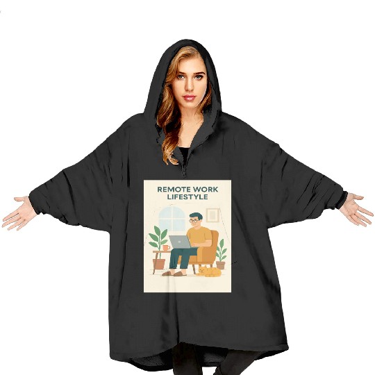 Remote Work Lifestyle Illustration Blanket Hoodies