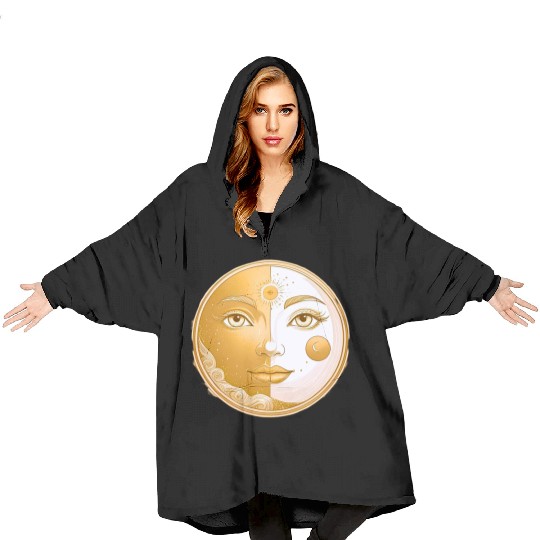 Celestial  Lunar Sun Face Art Blanket Hoodies
