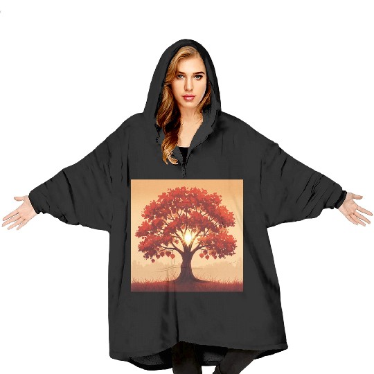 Vibrant Autumn Tree Art Blanket Hoodies