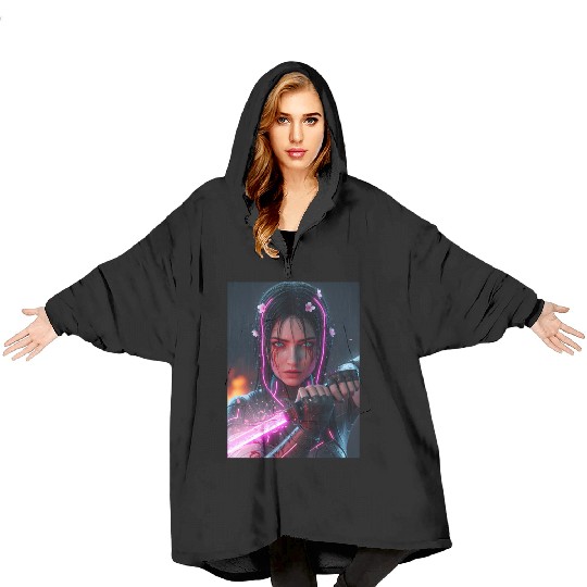 Cyberpunk Samurai Girl Blanket Hoodies