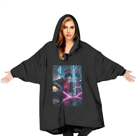Cyberpunk Samurai Girl Blanket Hoodies