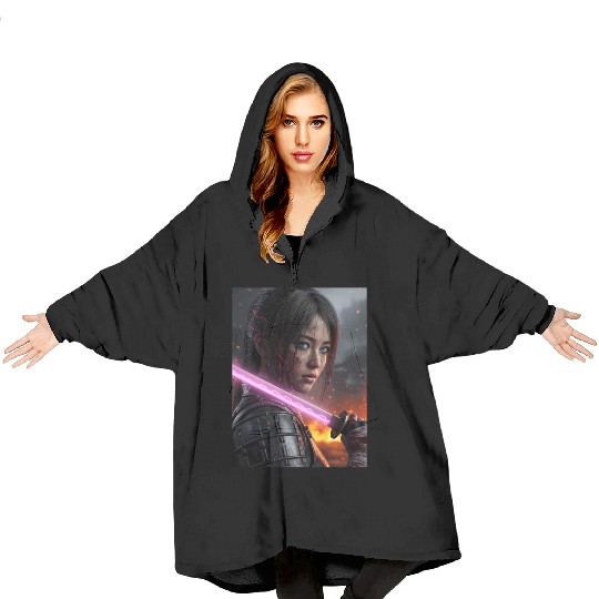 Cyberpunk Samurai Girl Blanket Hoodies