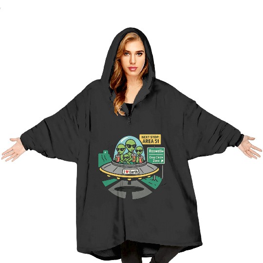 Alien road trip Blanket Hoodies