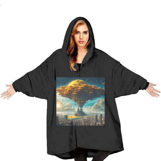 Sci-Fi Alien City: Floating Planet Twilight Scene Blanket Hoodies