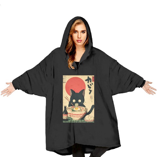 Ramen Cat Retro Poster Blanket Hoodies