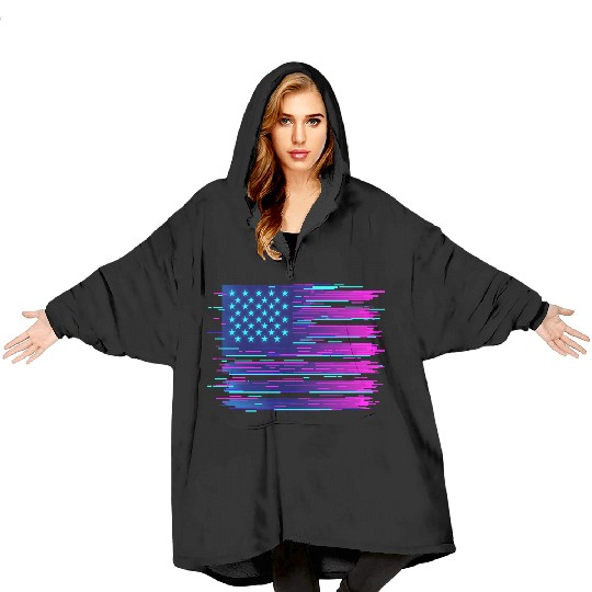 Retro Neon Grunge American Flag Blanket Hoodies
