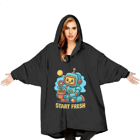 Robot Planting Flower Art Blanket Hoodies
