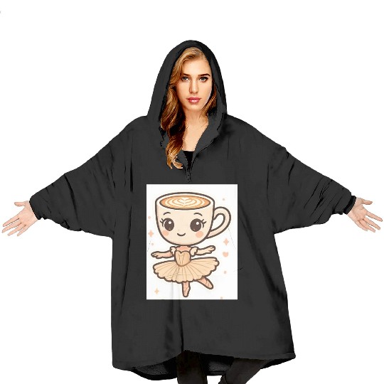 Coffee Cup Ballerina Illustration Blanket Hoodies
