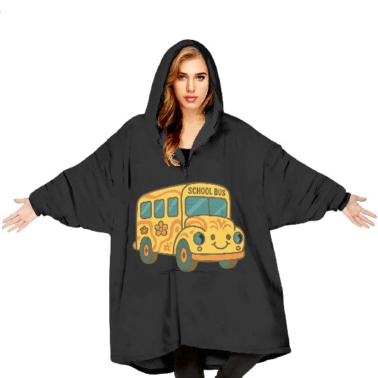 Cute Yellow School Bus Back to School Fun Blanket Hoodies
