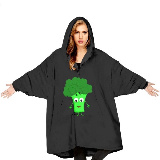 Whimsical Broccoli Character Design Blanket Hoodies