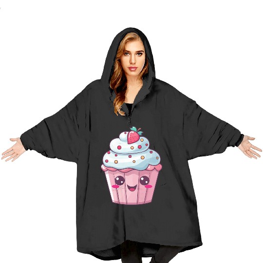 Kawaii Strawberry Cupcake Illustration Blanket Hoodies