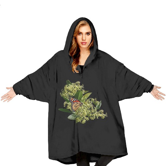 Monarch Butterfly on Euonymus Blanket Hoodies