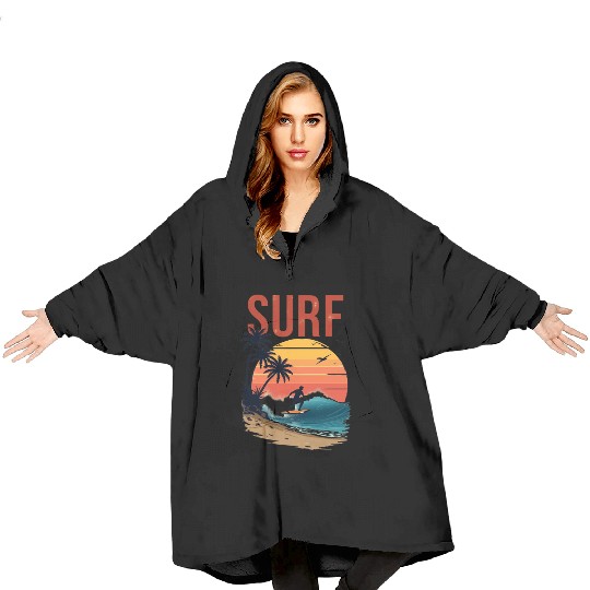 Sunset Surfing Beach Scene Blanket Hoodies