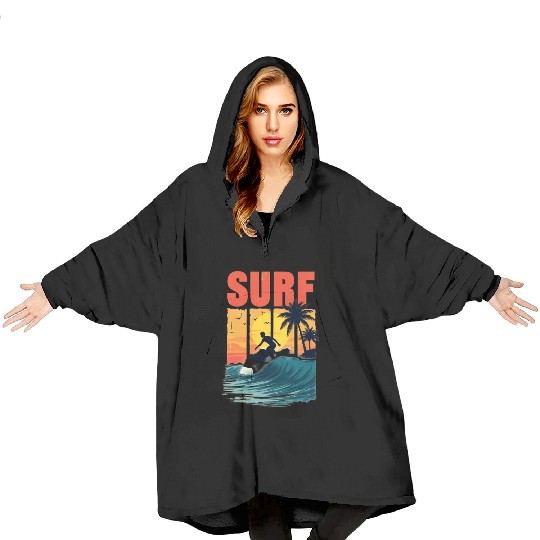 Sunset Surfing Adventure Blanket Hoodies