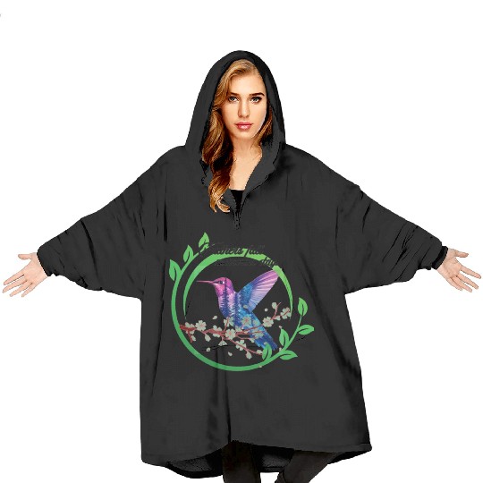 Vibrant Hummingbird and Blossoms Design Blanket Hoodies