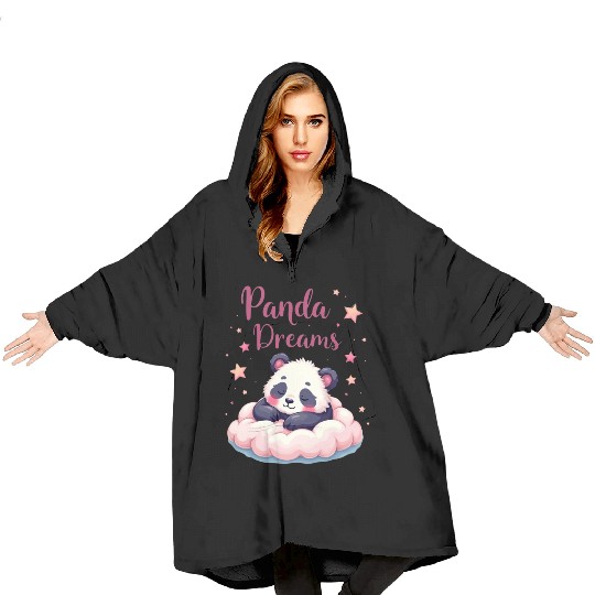 Whimsical Panda Dream Cloud Design Blanket Hoodies