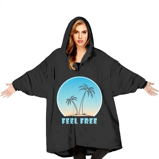 Tropical Sunset Palm Illustration Blanket Hoodies