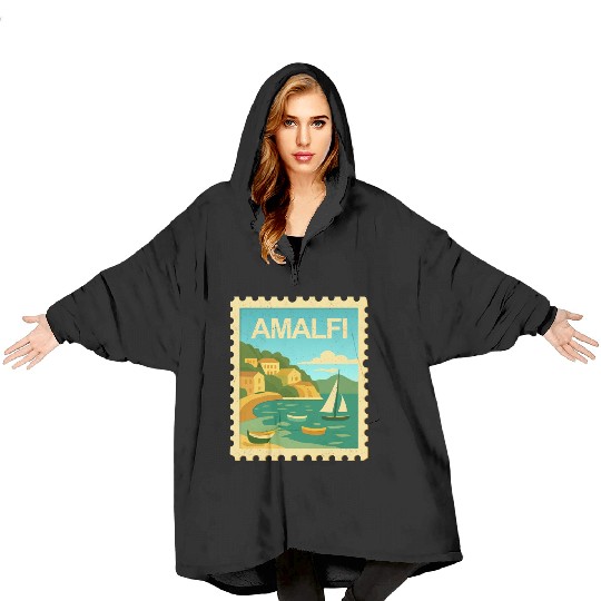 Vintage Style Stamp - Amalfi Italy Blanket Hoodies