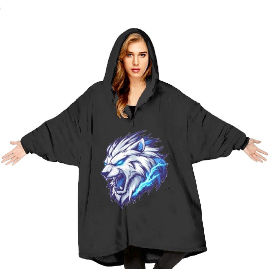 Fierce Lion with Lightning Embrace Blanket Hoodies
