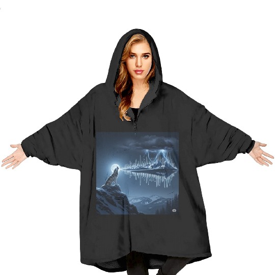 Mystic Mountain Wolf Sound Wave Blanket Hoodies
