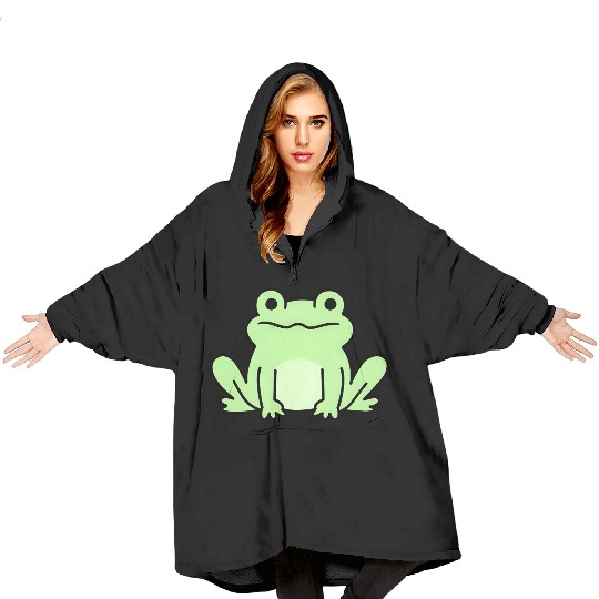 Lime Green Cartoon Frog Design Blanket Hoodies