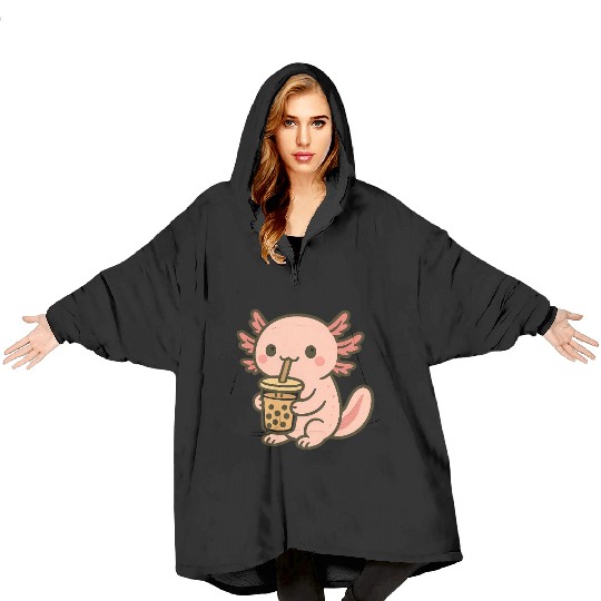 Kawaii Aspiring Dragon with Bubble Tea Blanket Hoodies