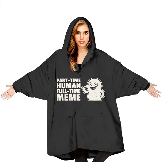 Meme Graphic with Cartoon Character Blanket Hoodies