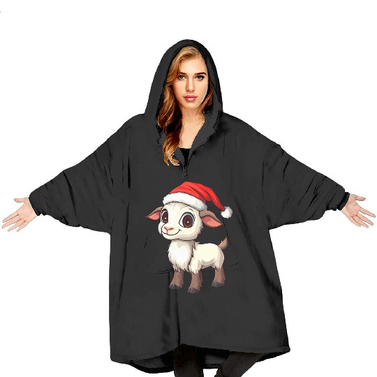 Festive Christmas Goat Cartoon Design Blanket Hoodies