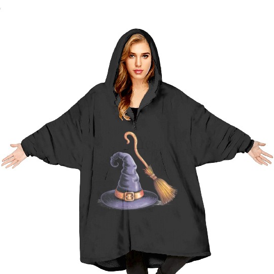 Magical Witch Hat with Broom and Quote Blanket Hoodies