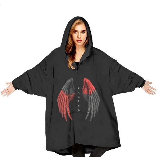 Red and Black Angel Wings Illustration Blanket Hoodies
