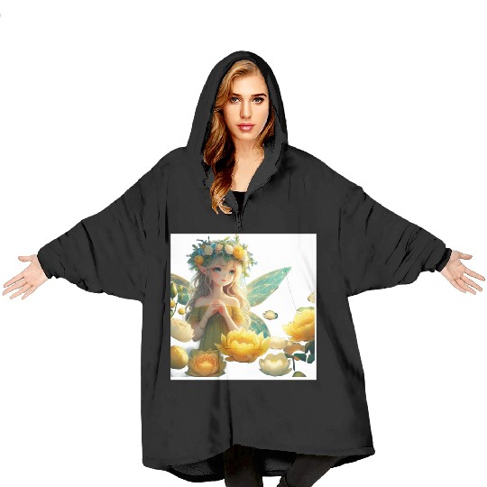 Enchanted Floral Elf Illustration Blanket Hoodies