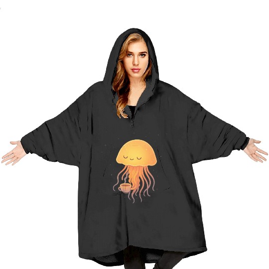 Whimsical Jellyfish Coffee Embrace Blanket Hoodies