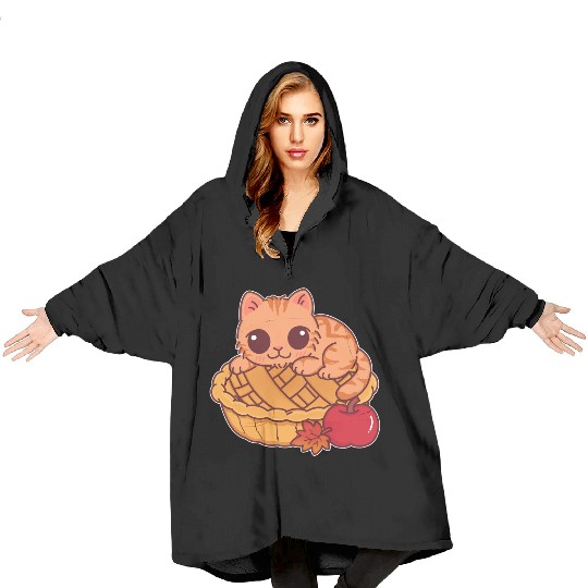 Kawaii Cat on Autumn Apple Pie Blanket Hoodies